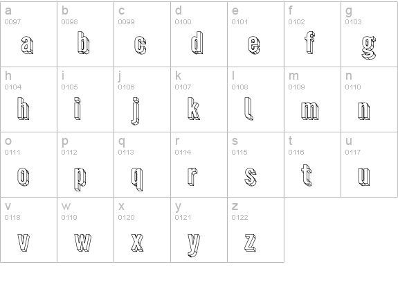 Warsaw Gothic Extended 3D lowercase a-z preview