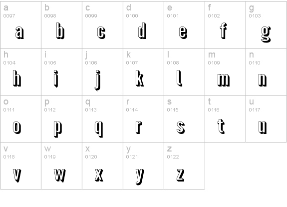 Warsaw Gothic Extended Shadow lowercase a-z preview