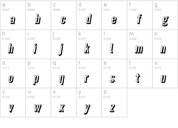 Warsaw Gothic Extended Shadow Oblique lowercase a-z preview