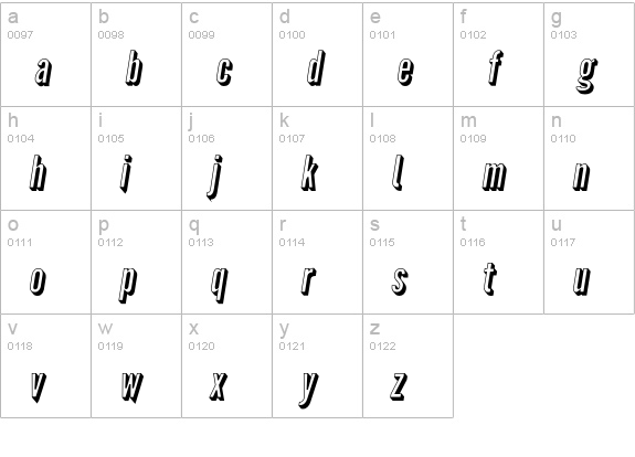 Warsaw Gothic Shadow Oblique lowercase a-z preview