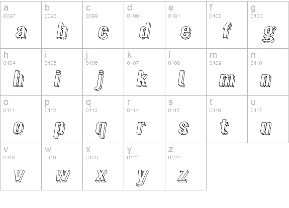 Warsaw Gothic SuperExtended Oblique 3D lowercase a-z preview