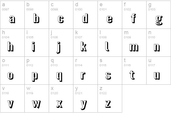 Warsaw Gothic SuperExtended Shadow lowercase a-z preview