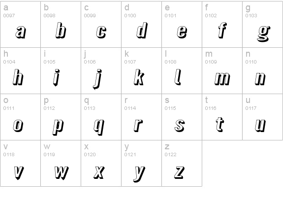 Warsaw Gothic SuperExtended Shadow Oblique lowercase a-z preview