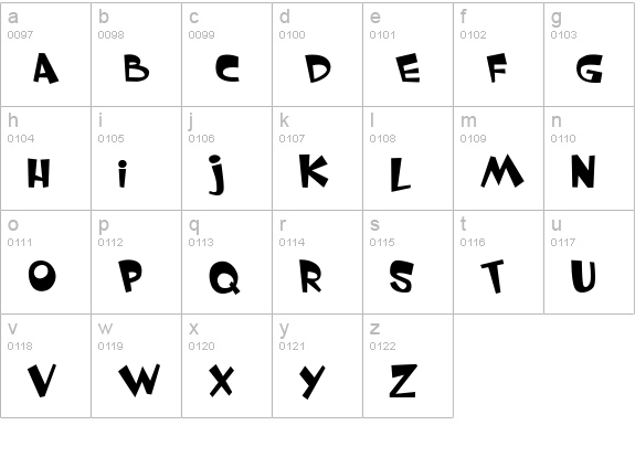 Whimsy TT lowercase a-z preview