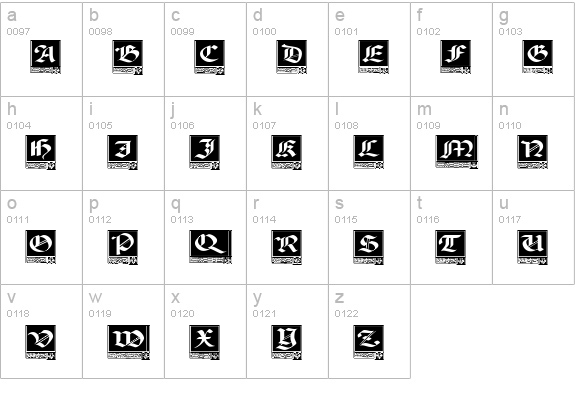 Woodcut_Capitals lowercase a-z preview