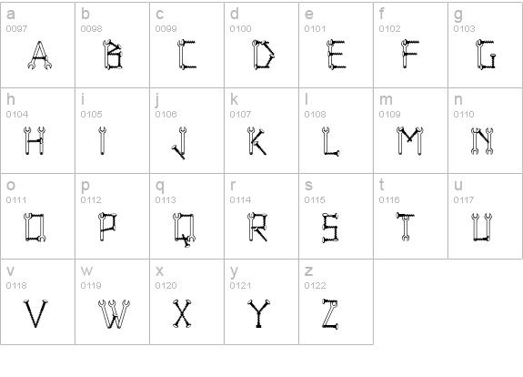 WrenchedLetters lowercase a-z preview