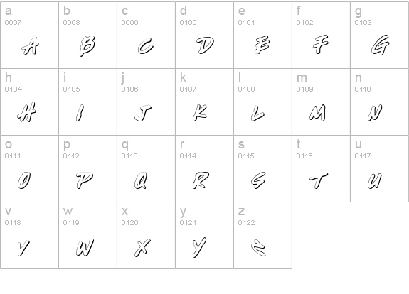 Write Off Oultine lowercase a-z preview