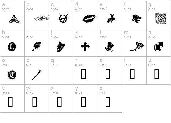 WWVampire Dingbats lowercase a-z preview