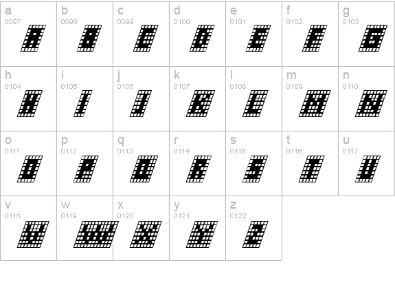 X-Grid Italic lowercase a-z preview