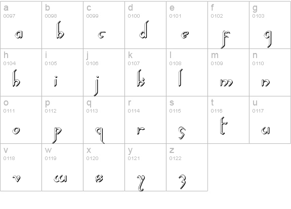 Xaphan II Shadow lowercase a-z preview