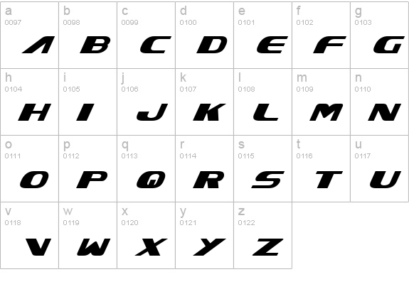Xcelsion Italic lowercase a-z preview