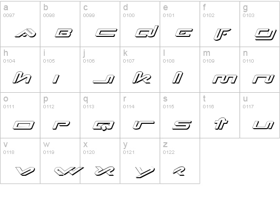 Xephyr Expanded Shadow Italic lowercase a-z preview