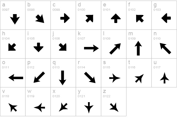 XIngyArrows lowercase a-z preview