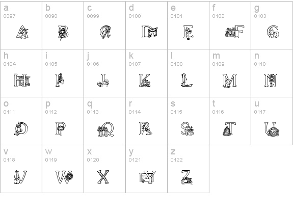 XmasAlpha lowercase a-z preview