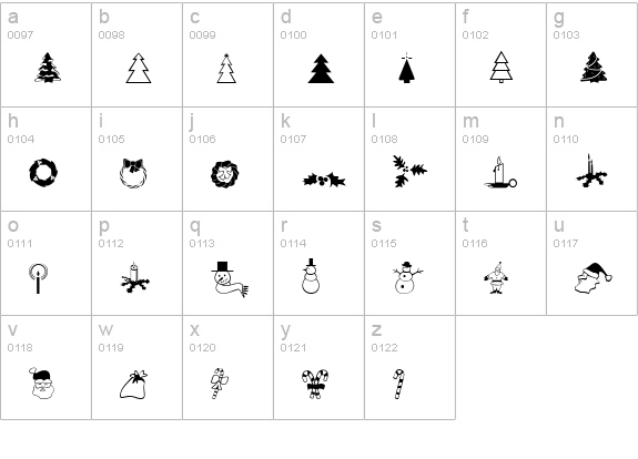 XmasDings lowercase a-z preview