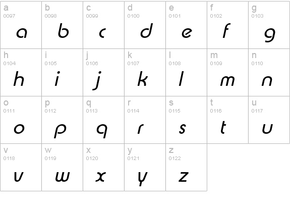Xpress SF Italic lowercase a-z preview