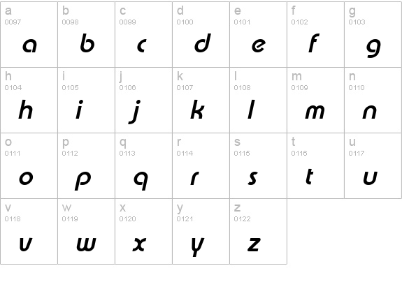 Xpressive Bold Italic lowercase a-z preview