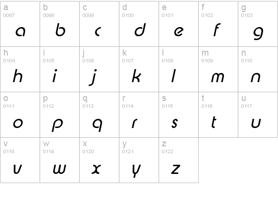 Xpressive Italic lowercase a-z preview