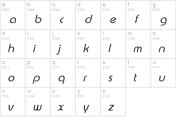 XpressiveLight Italic lowercase a-z preview