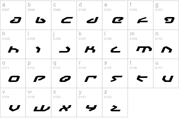 Yahren Expanded Italic lowercase a-z preview