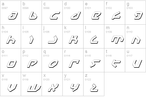Yahren Shadow Italic lowercase a-z preview