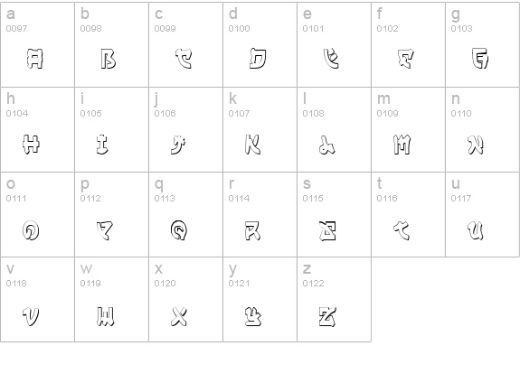 Yama Moto Condensed 3D lowercase a-z preview