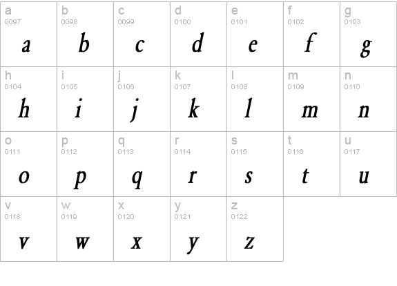 Yearlind-Normal Condensed Bold Italic lowercase a-z preview