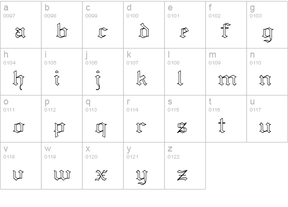 Yold Anglican lowercase a-z preview