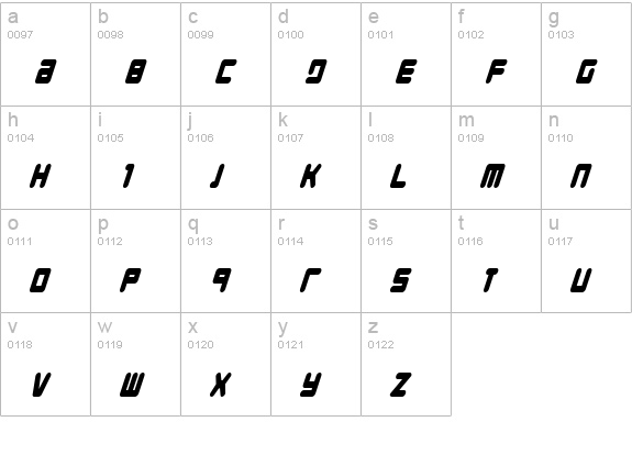Young Techs Condensed Italic lowercase a-z preview