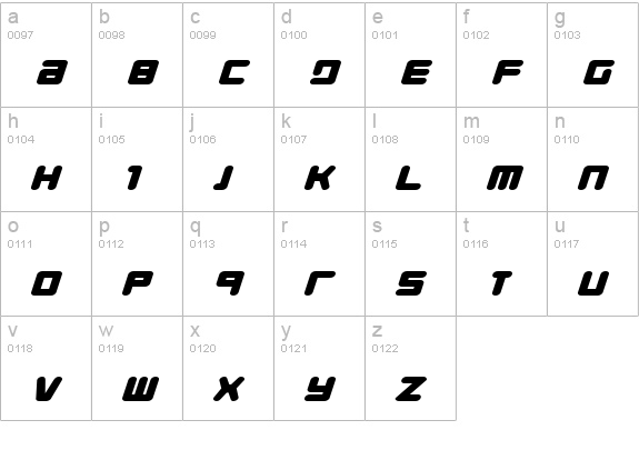 Young Techs Expanded Italic lowercase a-z preview