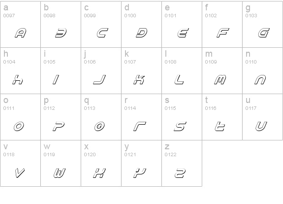 Yukon Tech Shadow Italic lowercase a-z preview