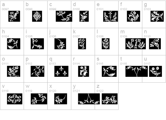 YY Old English Dingbats Italic lowercase a-z preview