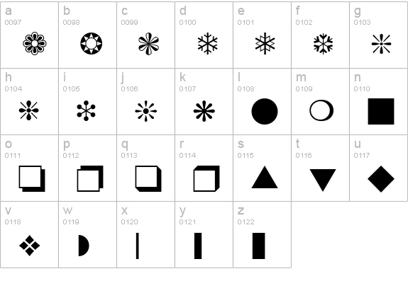 Zapf Dingbats BT lowercase a-z preview