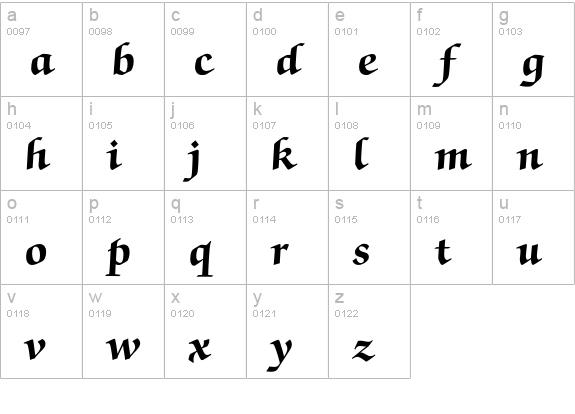 ZapfChanceryEF-Bold lowercase a-z preview