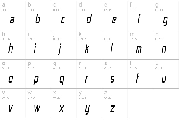 Zekton Cd Italic lowercase a-z preview