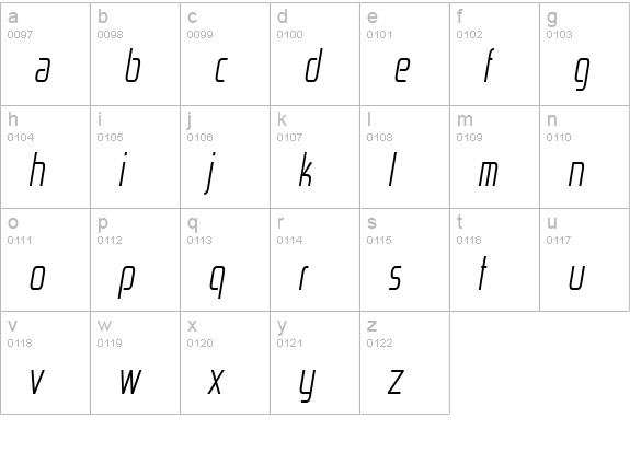Zekton CdLt Italic lowercase a-z preview