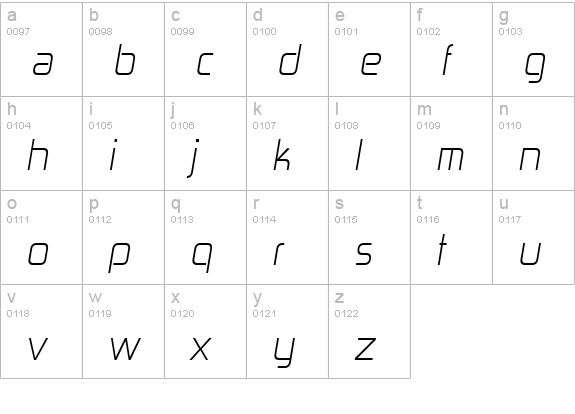 Zekton Lt Italic lowercase a-z preview