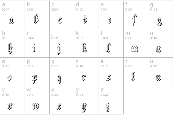 ZendaEmbossed lowercase a-z preview