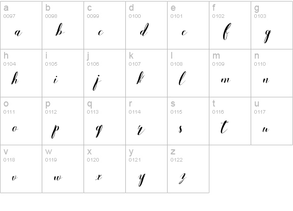 Zilvia Script lowercase a-z preview