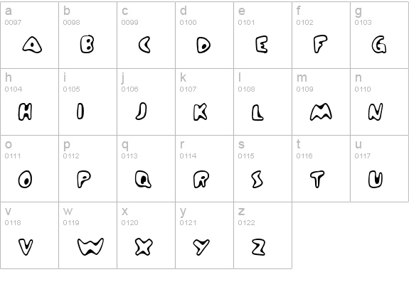 Zinc Boomerang lowercase a-z preview