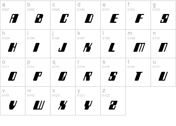Zyborgs Italic lowercase a-z preview