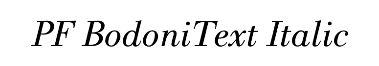 PF BodoniText Italic font preview