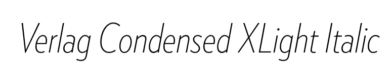 Verlag Condensed XLight Italic font preview