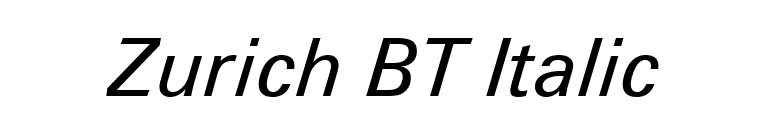 Zurich BT Italic font preview