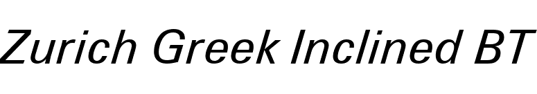 Zurich Greek Inclined BT font preview