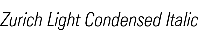 Zurich Light Condensed Italic font preview