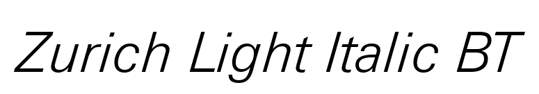 Zurich Light Italic BT font preview